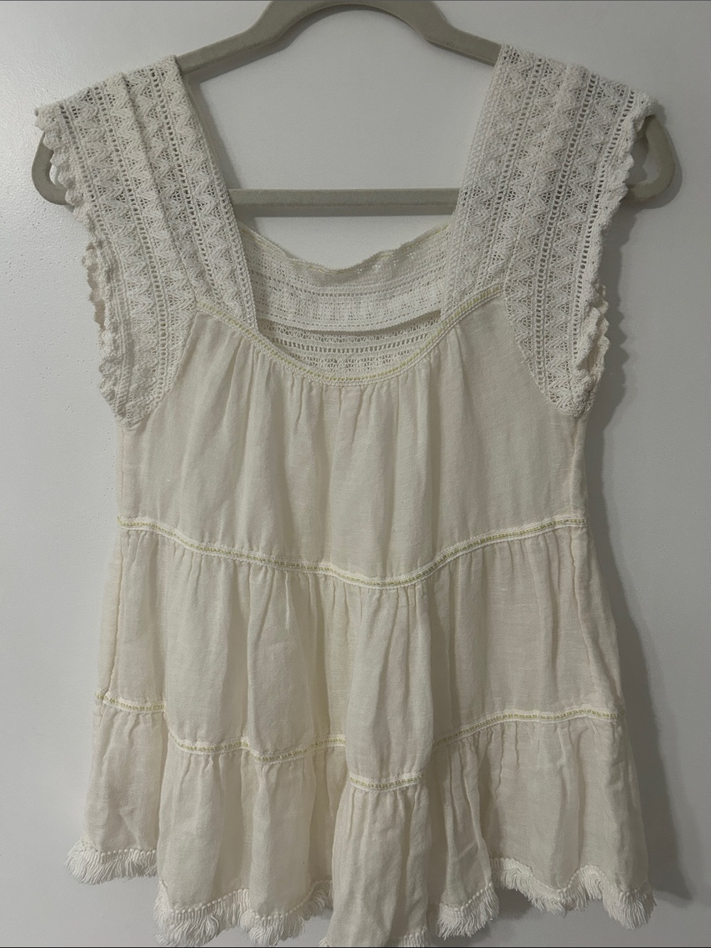 Free People Cream Crochet Yoke Tribal Tiered Bohemian Tank Top Size Small - Picture 5 of 15